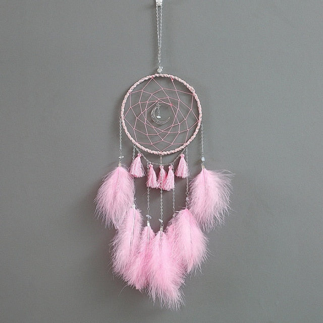 Original silver gray dream catcher 2 ring Indian feather hanging art gifts to bestie friends creative valentine's day gifts