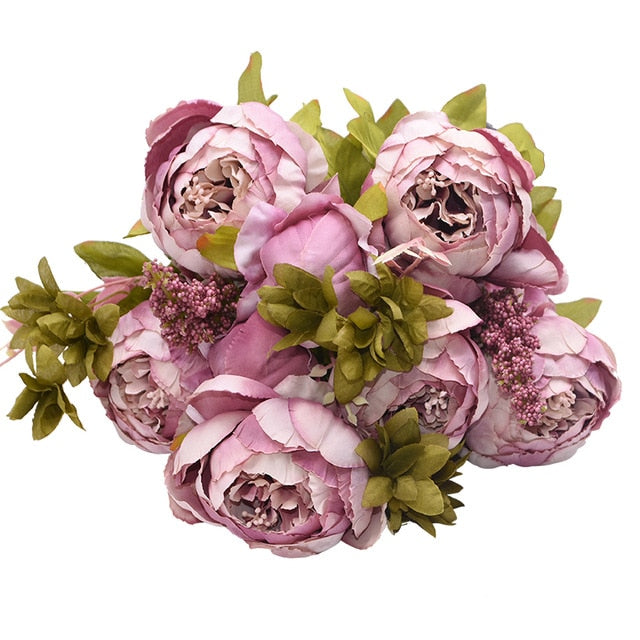 1Bunch European Artificial Peony Flowers Silk Fake Flowers Wedding Party Home Decoration Flower Bouquet Wreath DIY Scrapbooking