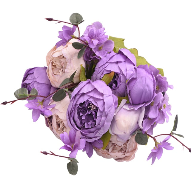 1Bunch European Artificial Peony Flowers Silk Fake Flowers Wedding Party Home Decoration Flower Bouquet Wreath DIY Scrapbooking