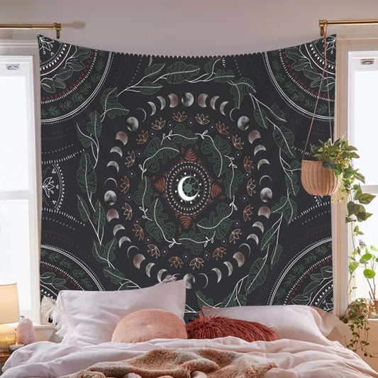 Moon Phase Tapestry Wall Hanging Botanical Celestial Floral Wall Tapestry Hippie Flower Wall Carpets Dorm Decor Starry SkyCarpet