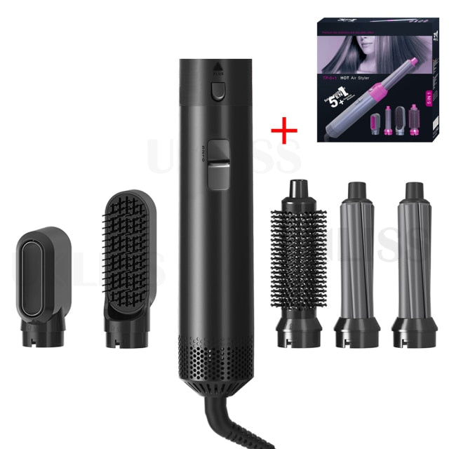 Hair Dryer Brush 5 In 1 Electric Blow Dryer Comb Hair Curling Wand Detachable Brush Kit Negative Ion Straightener Hair Curler