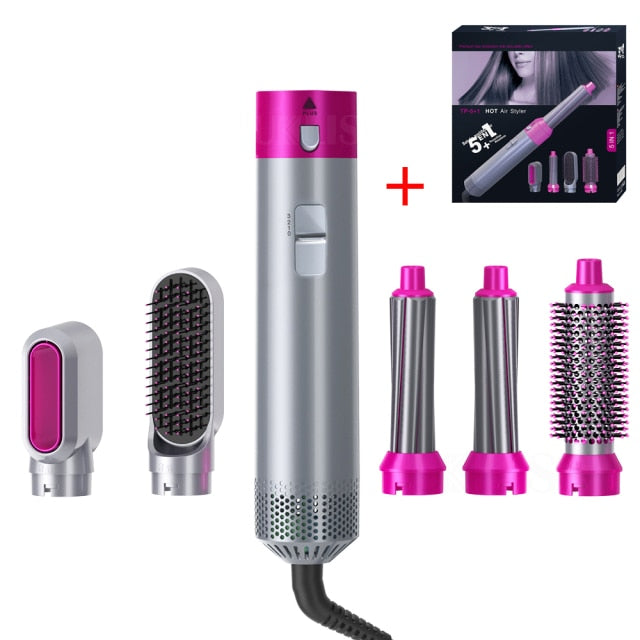 Hair Dryer Brush 5 In 1 Electric Blow Dryer Comb Hair Curling Wand Detachable Brush Kit Negative Ion Straightener Hair Curler