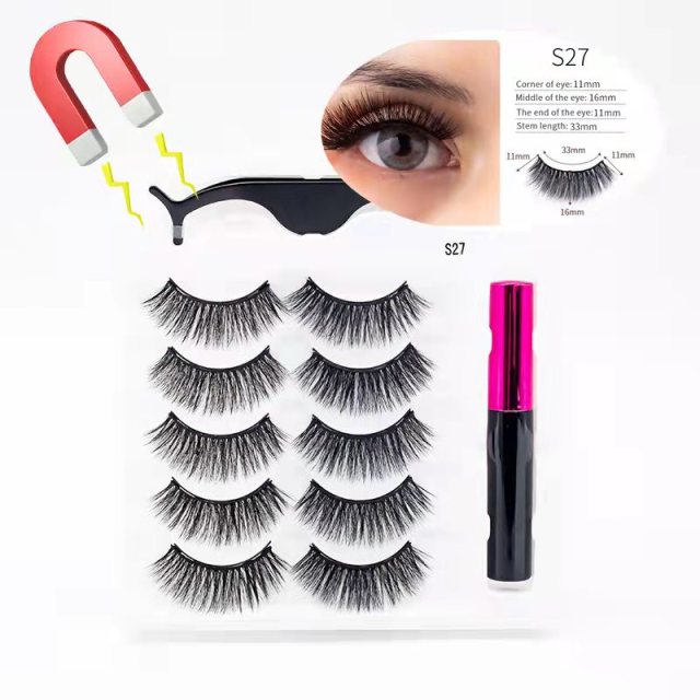 5 Pairs/Set Magnetic Eyelashes False Lashes Repeated Use Eyelashes Waterproof Liquid Eyeliner With Tweezer Makeup Set